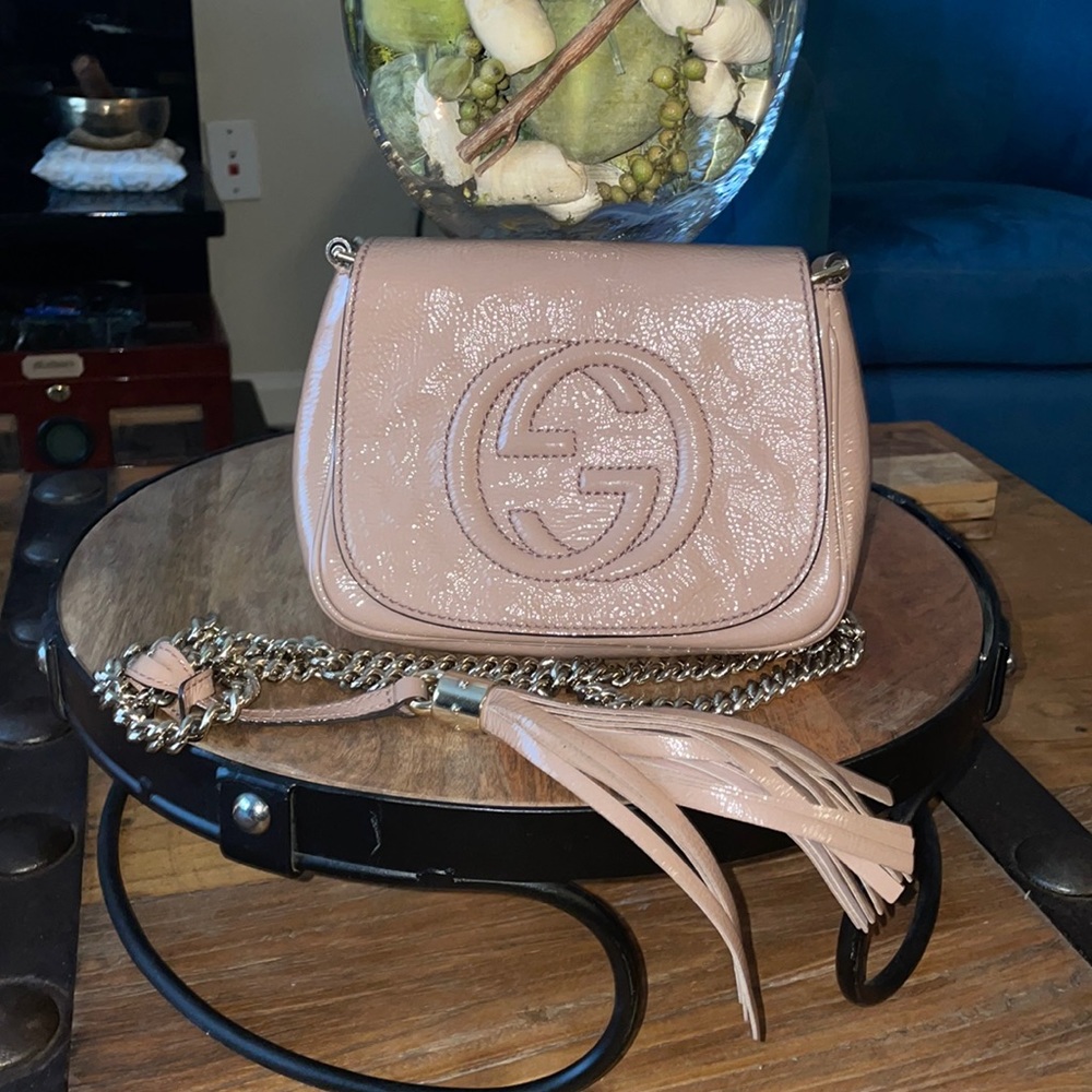 Soho Blush Patent Leather Front Flap Chain Bag